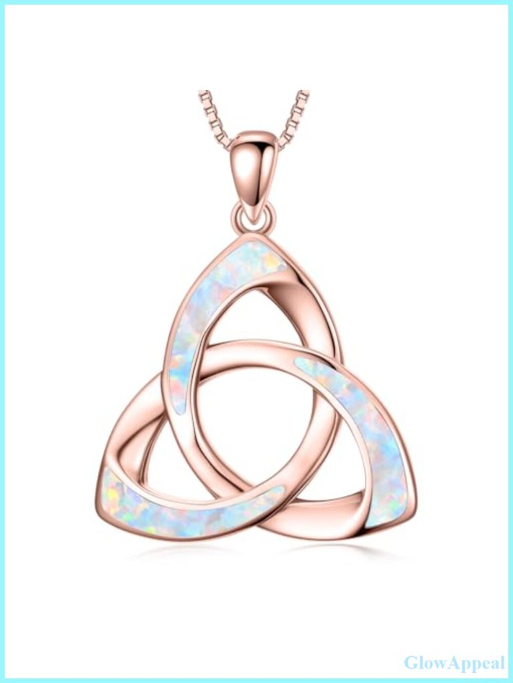 Celtic Knot Opal Pendant Necklace Rose Gold Plated 18+2 Inch Women Irish Jewelry